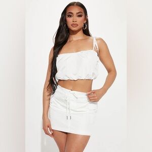 White Crop Top and Skirt Set